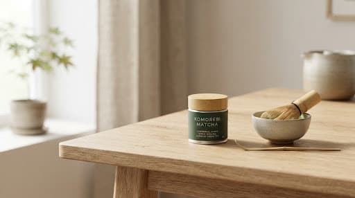 Canister of Marukyu Koyamaen Wako ceremonial matcha on a neutral background